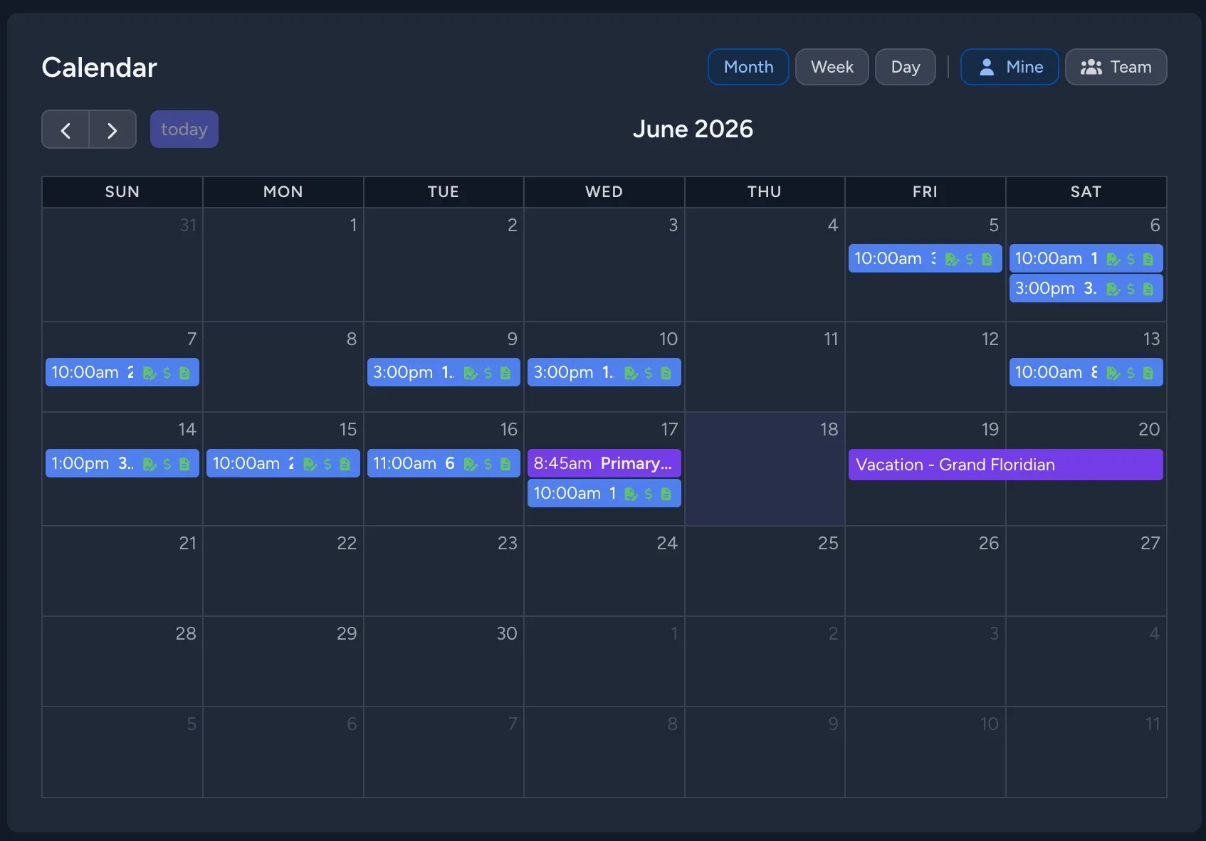 Inspector Studio calendar with drive-time-aware scheduling